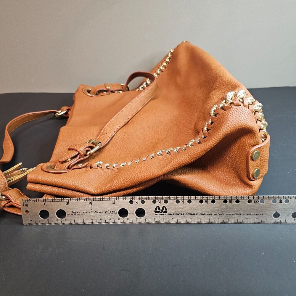 Anthropologie Melie Bianco Vegan Leather Camel Hobo Purse Handles Gold 11 x 16" - Picture 7 of 13